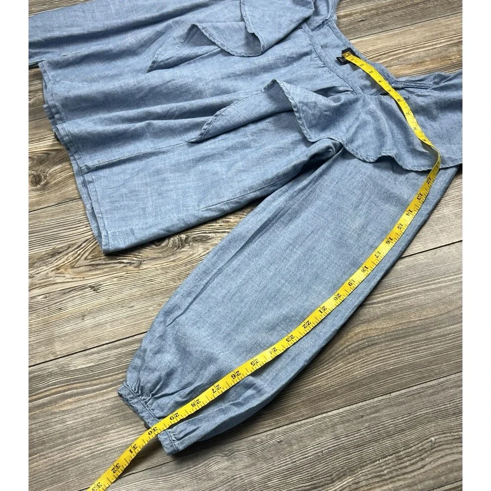 J. Crew Chambray Ruffle Square Neck Blouse XS Beach Coastal Romantic Cottagecore